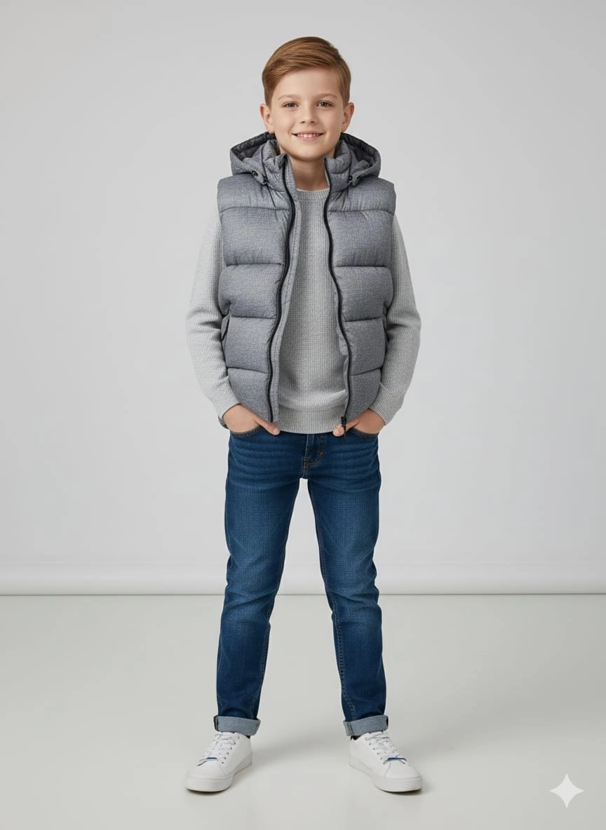 VK Kids 0028 Unisex Çocuk Kapşonlu Şişme Yelek Kız-Erkek Çocuk