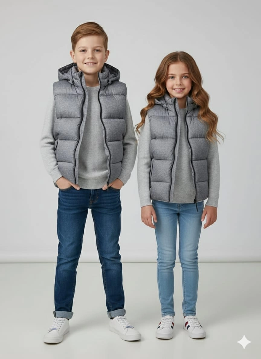 VK Kids 0028 Unisex Çocuk Kapşonlu Şişme Yelek Kız-Erkek Çocuk