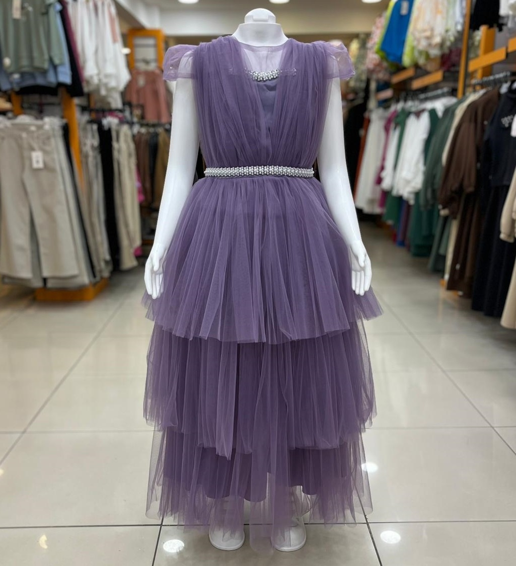 DAİSYGİRLS%20Kids%202330%20Kız%20Çocuk%20Katlı%20Beli%20Taşlı%20Abiye