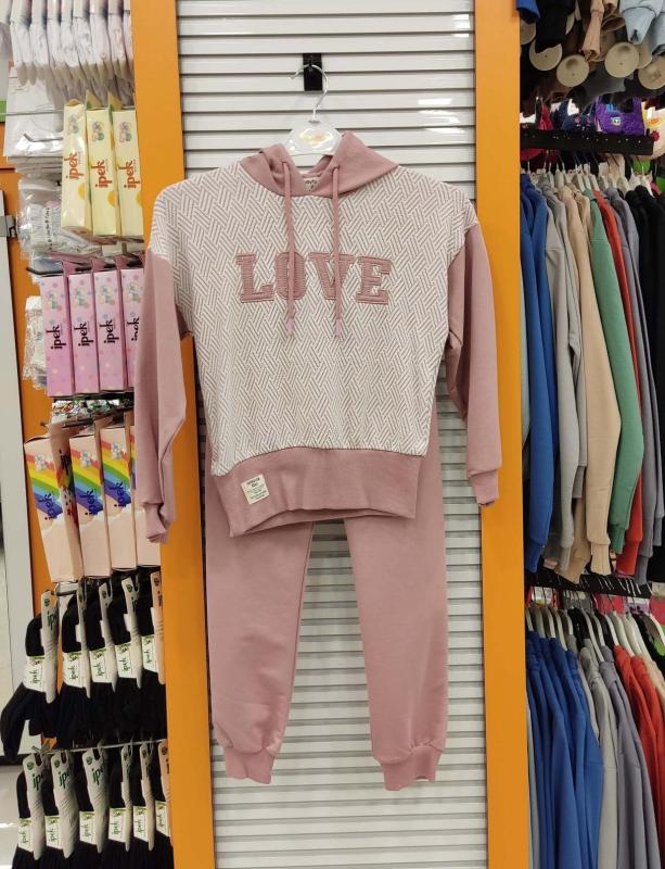 YAVRUCAK 7919 Love Kız Çocuk Lastikli Kapşonlu 2li Takım