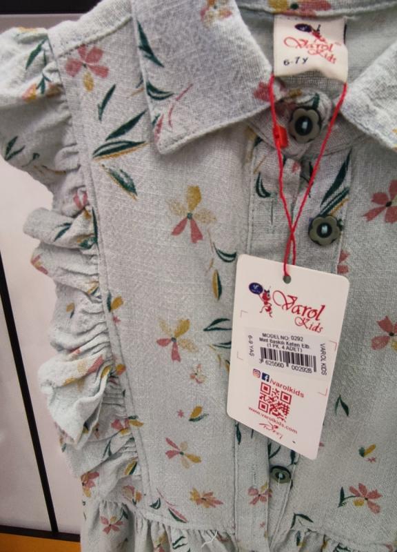 VAROL Kids 0292 Fırfırlı Baskılı Keten Çocuk Elbise