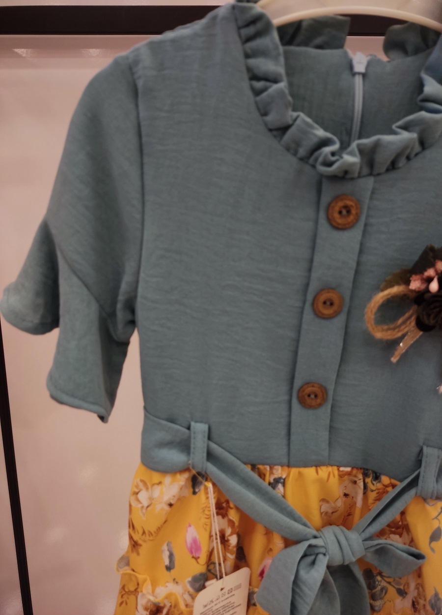 ÖZGÜL Kids 3203 Düğmeli Fırfırlı Çocuk Elbise