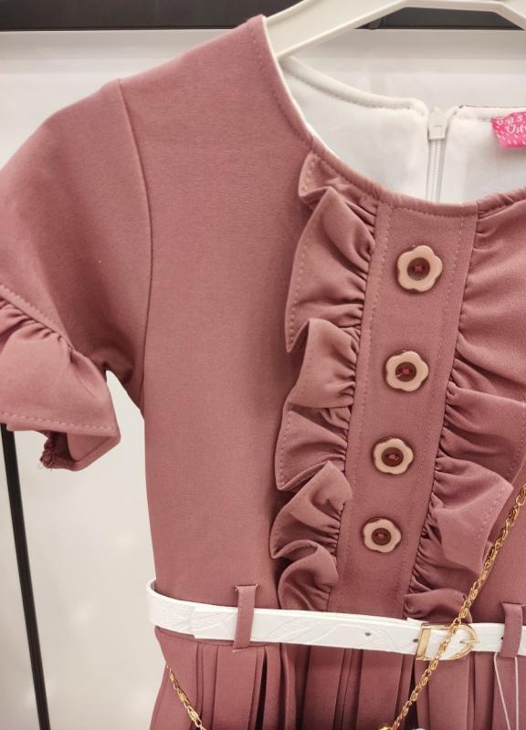 ÜSTÜN Kids 869 Önü Düğmeli Çantalı Çocuk Elbise