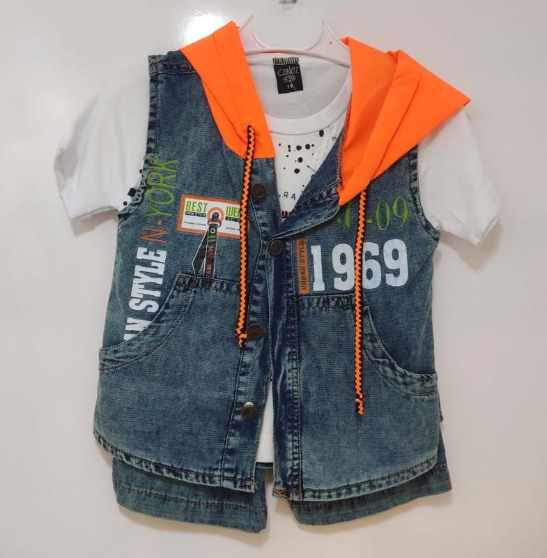 CANÖZ Kids 2504 Kot Yelekli Kaprili Erkek Çocuk Takım