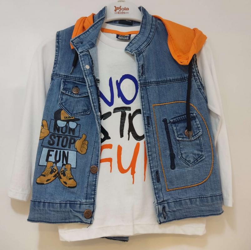 HOLA Kids 1352 Kapşonlu Kot Yelekli Erkek Çocuk Takım