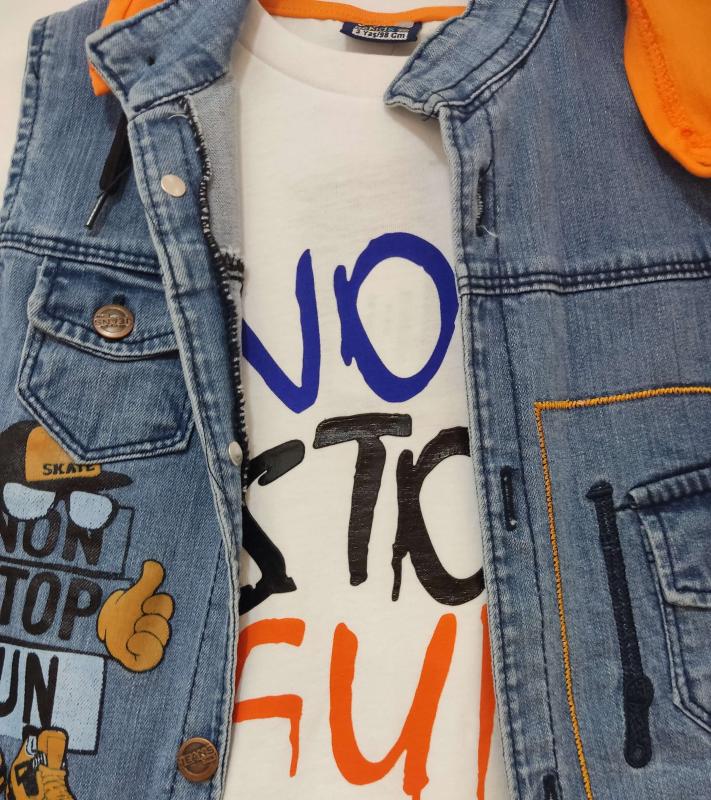 HOLA Kids 1352 Kapşonlu Kot Yelekli Erkek Çocuk Takım