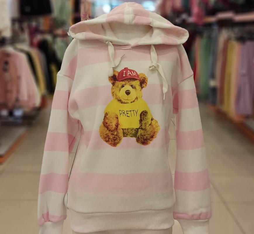 HAY Kids 310 Ayıcıklı Kız Çocuk Polar Kapşonlu Sweat