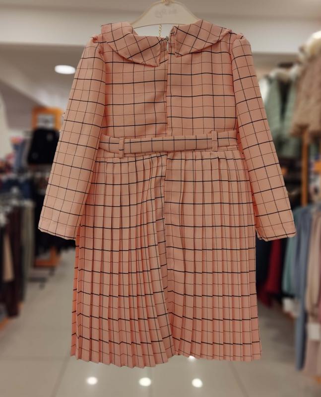 ENFETTO Kids 2383 Çantalı Ekose Kız Çocuk Elbise