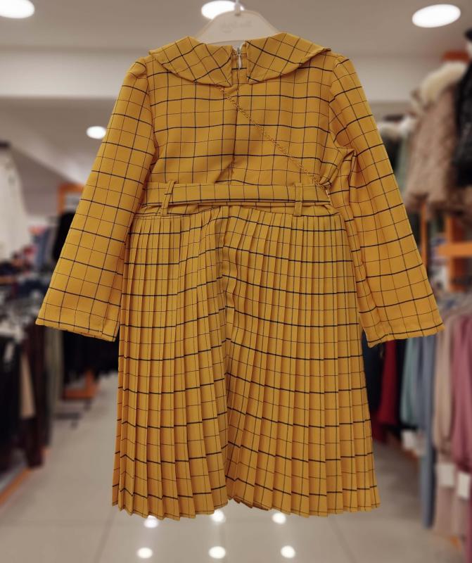 ENFETTO Kids 2383 Çantalı Ekose Kız Çocuk Elbise