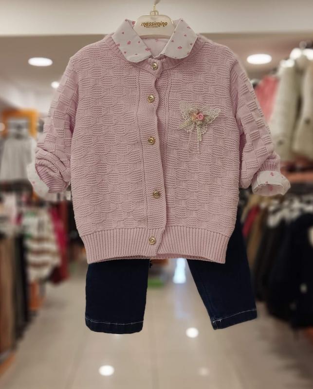 MASSİMİNO Kids 2243 Hırkalı Kız Bebek 3lü Takım