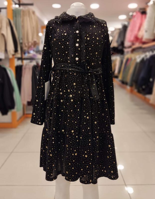 ŞİRİN Girls 3032 Yakası Dantelli Çocuk Kadife Elbise