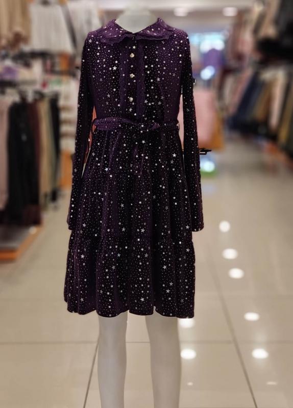 ŞİRİN Girls 3032 Yakası Dantelli Çocuk Kadife Elbise