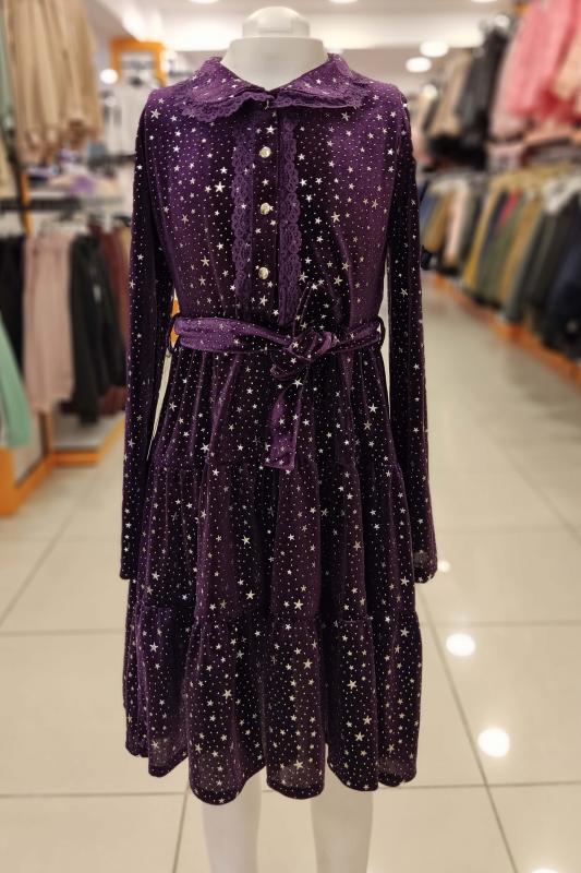 ŞİRİN Girls 3032 Yakası Dantelli Çocuk Kadife Elbise