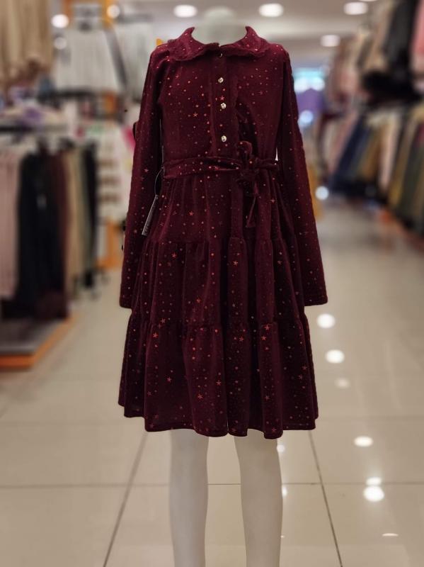 ŞİRİN Girls 3032 Yakası Dantelli Çocuk Kadife Elbise