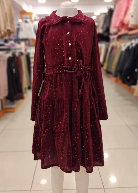 ŞİRİN Girls 3032 Yakası Dantelli Çocuk Kadife Elbise