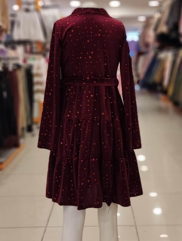 ŞİRİN Girls 3032 Yakası Dantelli Çocuk Kadife Elbise