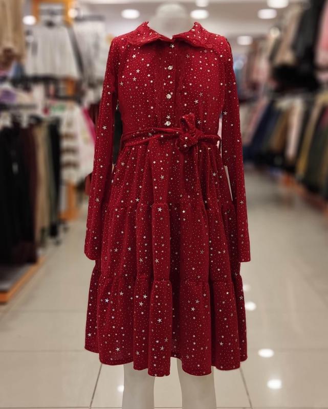 ŞİRİN Girls 3032 Yakası Dantelli Çocuk Kadife Elbise