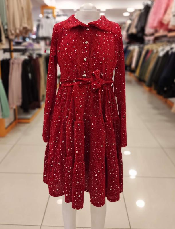 ŞİRİN Girls 3032 Yakası Dantelli Çocuk Kadife Elbise