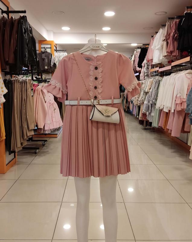 İ.CAN Kids 1276 Piliseli Kız Çocuk Çantalı Elbise