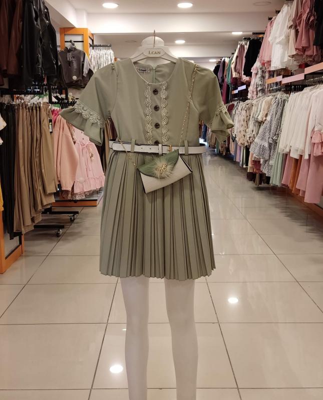 İ.CAN Kids 1276 Piliseli Kız Çocuk Çantalı Elbise