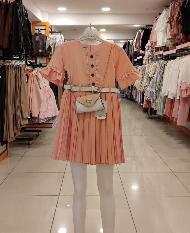 İ.CAN Kids 1276 Piliseli Kız Çocuk Çantalı Elbise