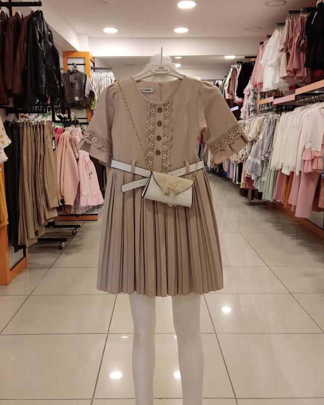 İ.CAN Kids 1276 Piliseli Kız Çocuk Çantalı Elbise