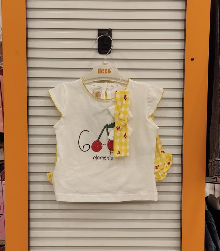 DECO Kids 23240 Bandanalı Kirazlı Kız Bebek 2li Takım