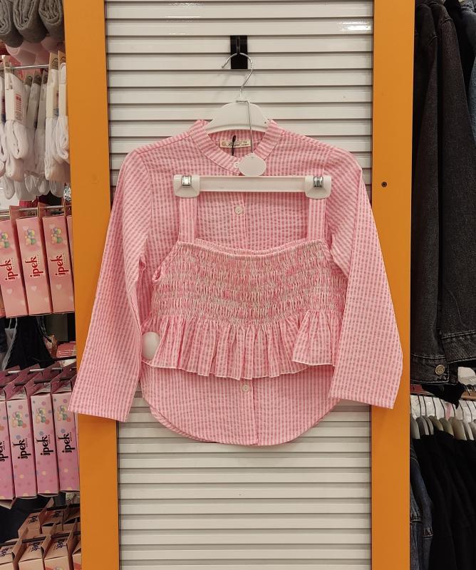 BÜŞRA Kids 211147 Çizgili Kız Çocuk 2li Crop ve Gömlek