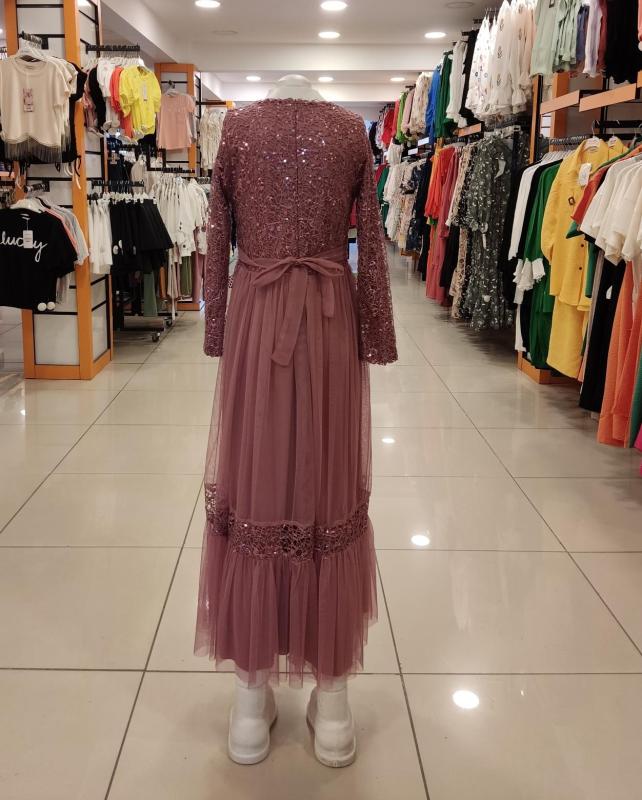 EMİLEY Kids 4117-3 Pullu Kız Çocuk Abiye Elbise