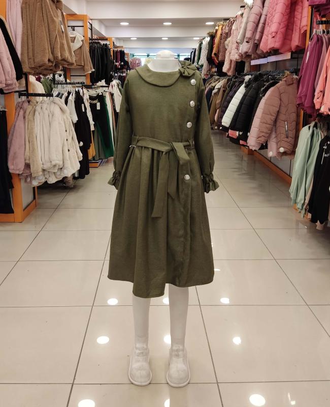 ALSİMA Kids 157 Fiyonklu Düğmeli Kız Çocuk Uzun Elbise