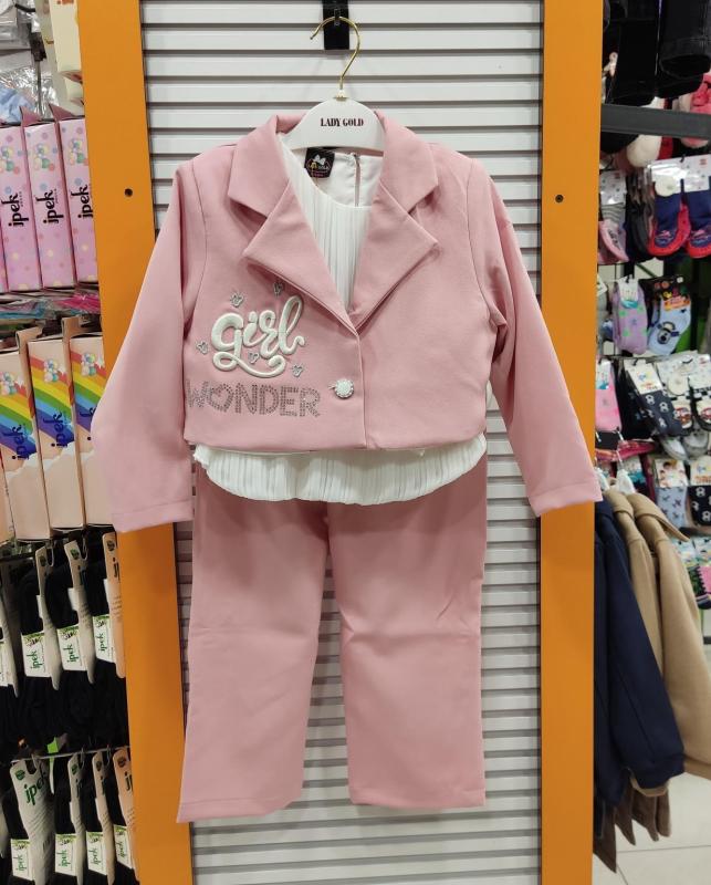 LADY GOLD Kids 6052 Kız Çocuk Ceketli Gömlekli 3lü Takım