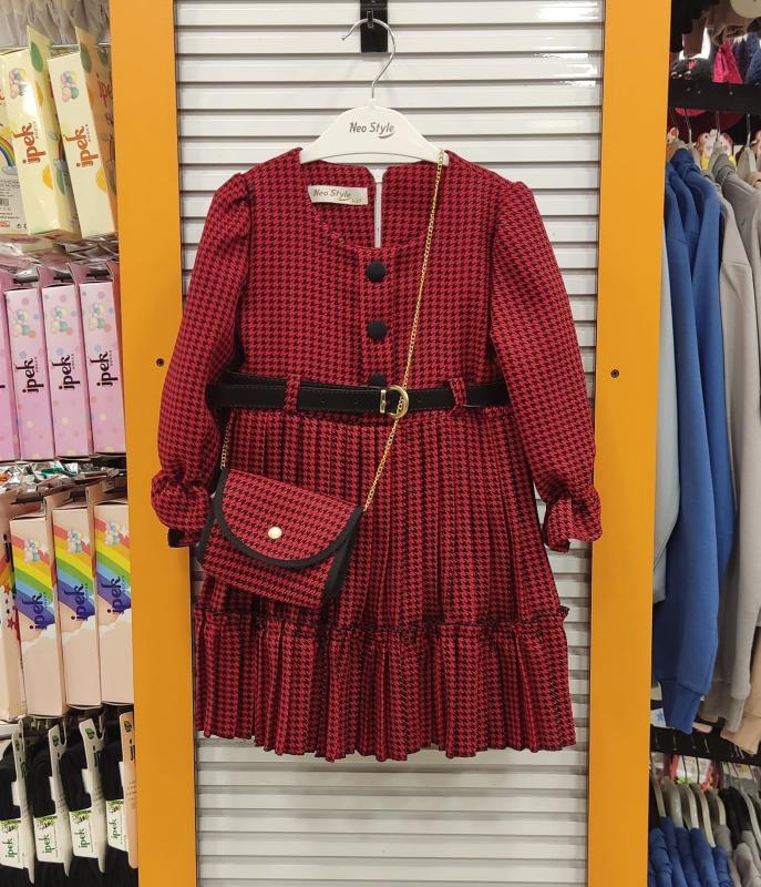 ENFETTO Kids 3341 - 3362 Kız Çocuk Çantalı Ekose Elbise