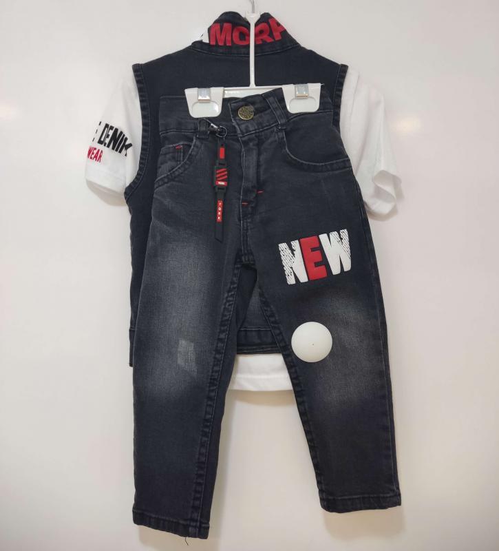 TOMBİŞ Kids 5451 Kot Yelekli 3lü Erkek Çocuk Takım
