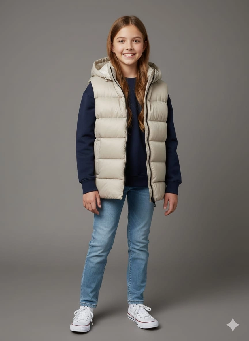 VK Kids 0028 Unisex Çocuk Kapşonlu Şişme Yelek Kız-Erkek Çocuk