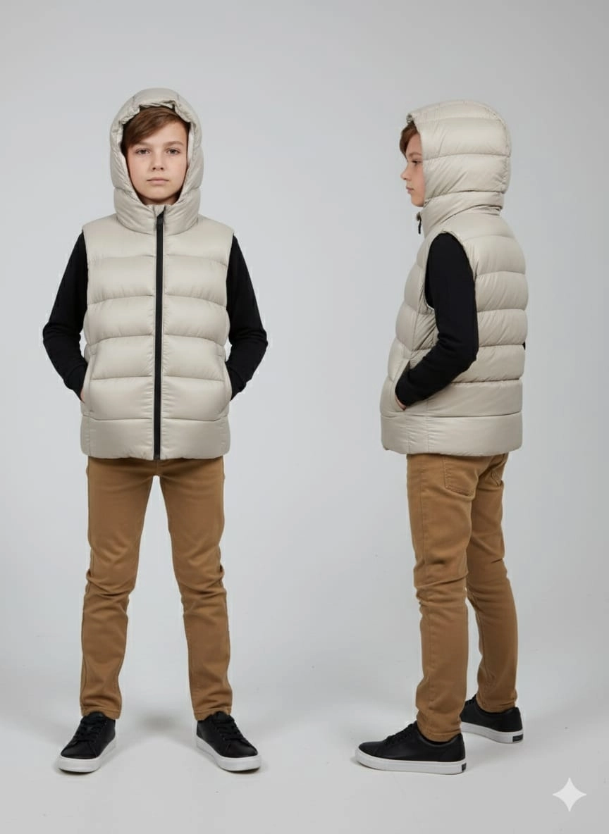VK Kids 0028 Unisex Çocuk Kapşonlu Şişme Yelek Kız-Erkek Çocuk