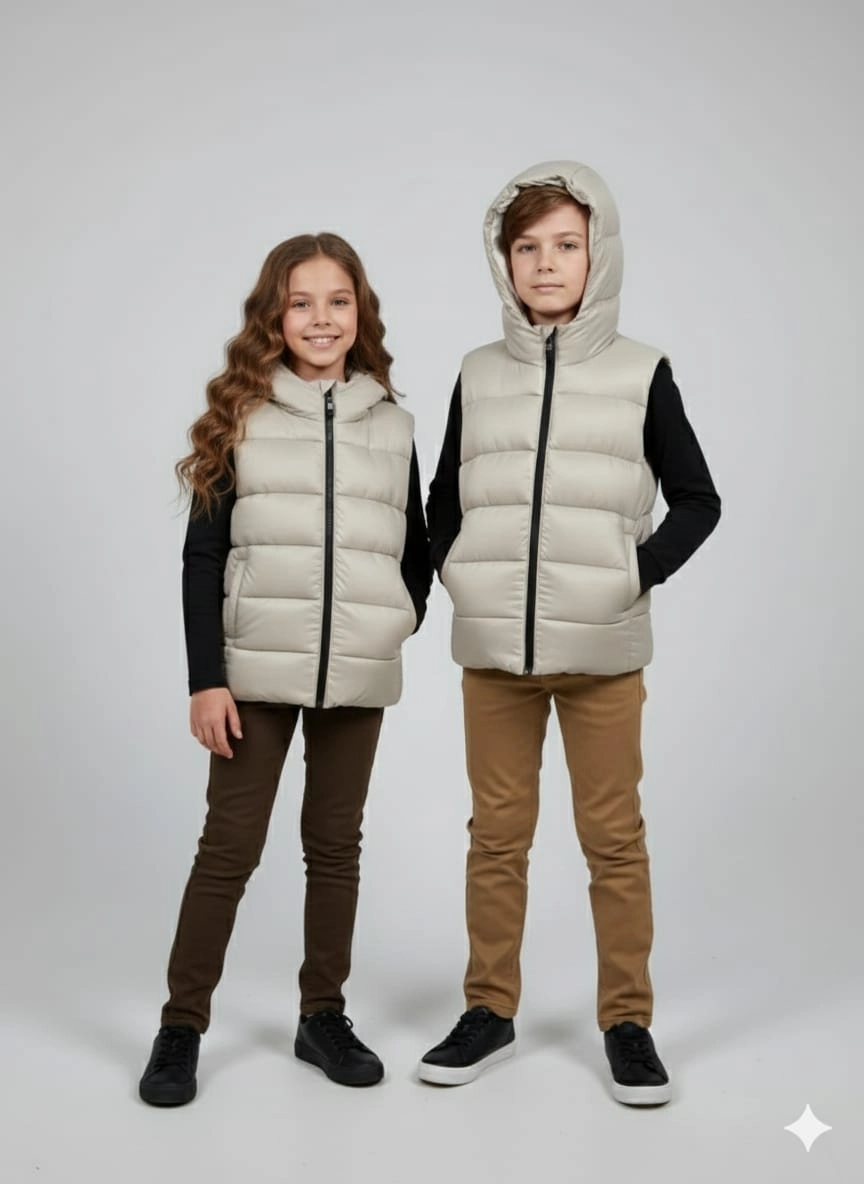VK Kids 0028 Unisex Çocuk Kapşonlu Şişme Yelek Kız-Erkek Çocuk