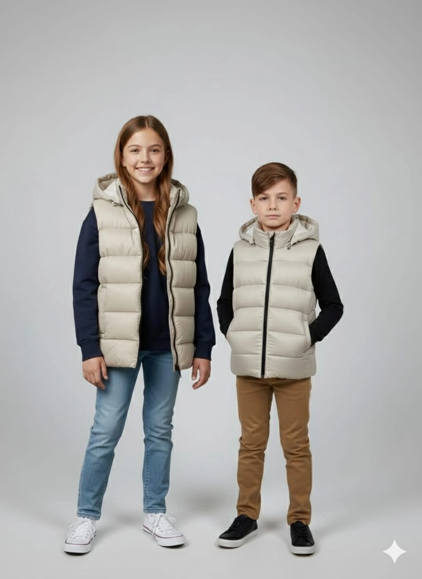 VK Kids 0028 Unisex Çocuk Kapşonlu Şişme Yelek Kız-Erkek Çocuk