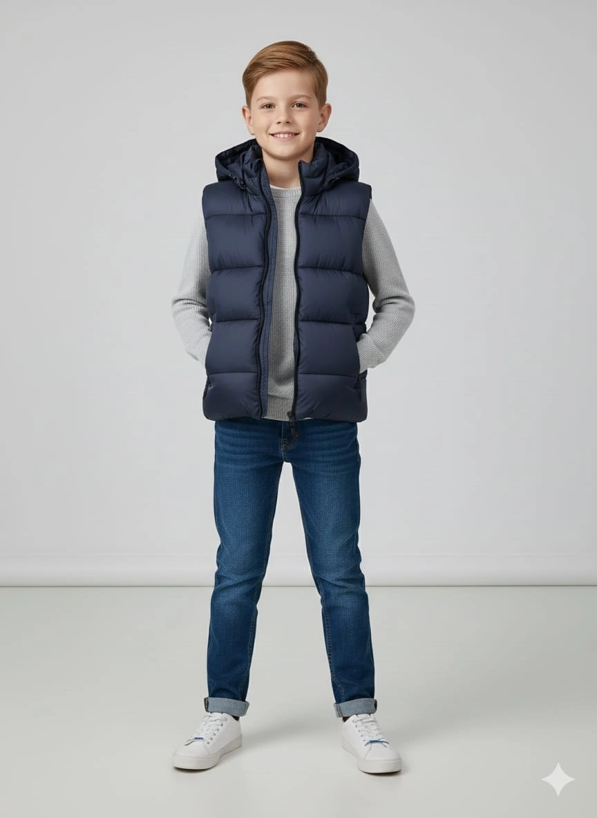 VK Kids 0028 Unisex Çocuk Kapşonlu Şişme Yelek Kız-Erkek Çocuk