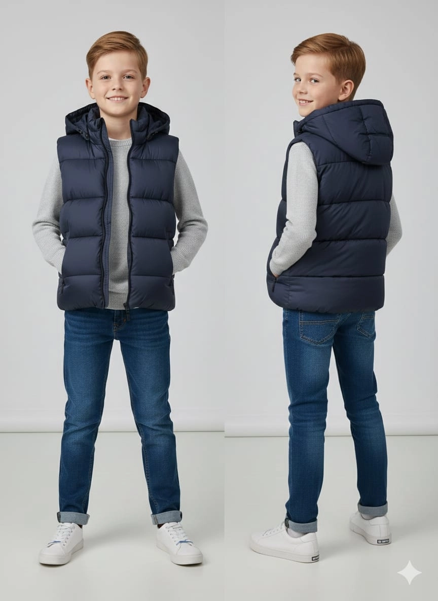 VK Kids 0028 Unisex Çocuk Kapşonlu Şişme Yelek Kız-Erkek Çocuk