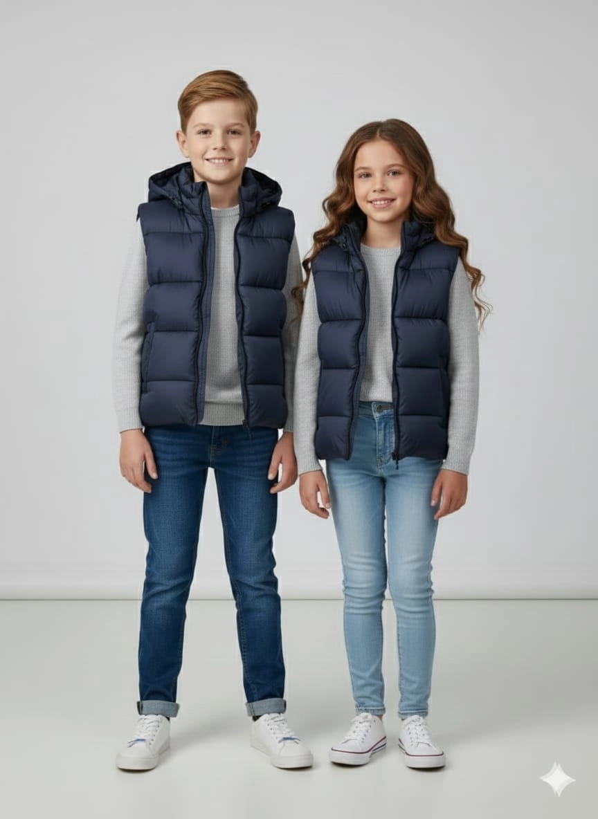 VK Kids 0028 Unisex Çocuk Kapşonlu Şişme Yelek Kız-Erkek Çocuk