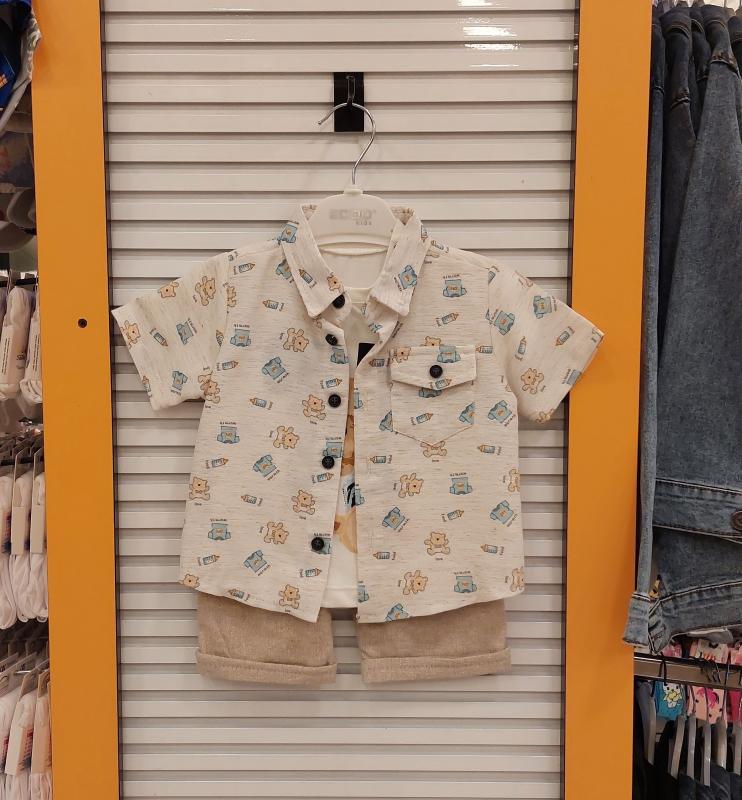 ECOO Kids 3172 Erkek Bebek Gömlekli Kaprili 3lü Takım