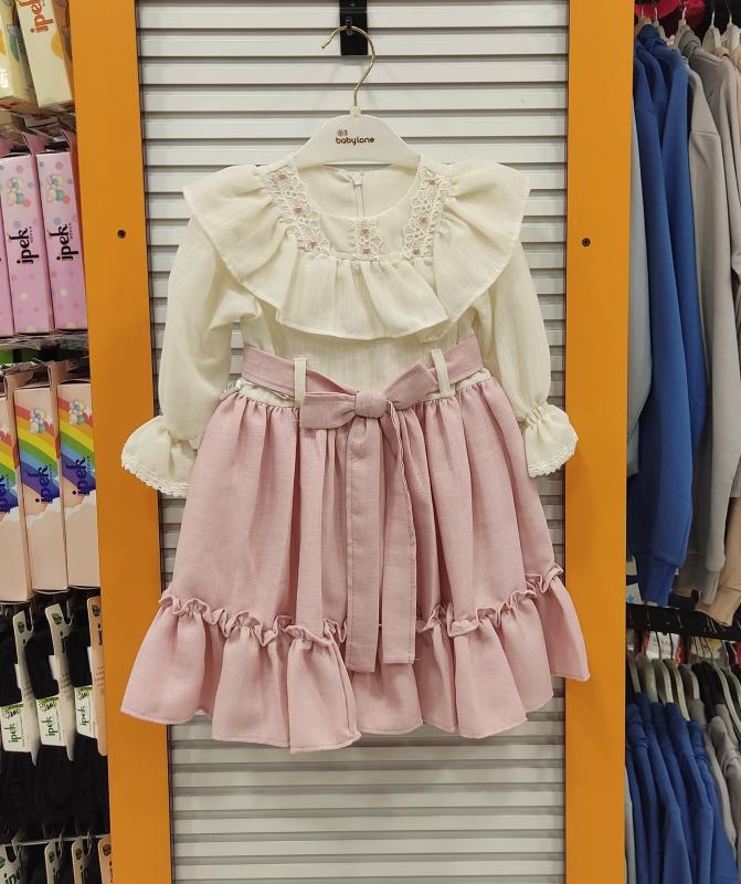 BEBELLİON Kids 7525 Kız Çocuk Keten Fırfırlı Elbise
