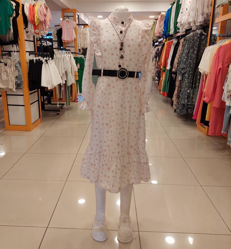 EMİLEY Kids 9381 Kız Çocuk Önü Katkat Fırfırlı Uzun Elbise