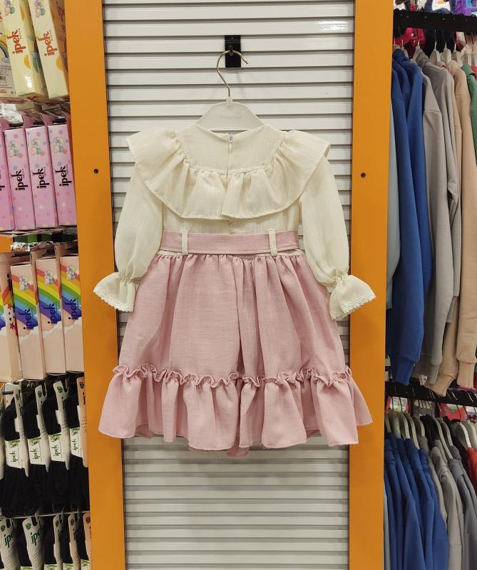 BEBELLİON Kids 7525 Kız Çocuk Keten Fırfırlı Elbise