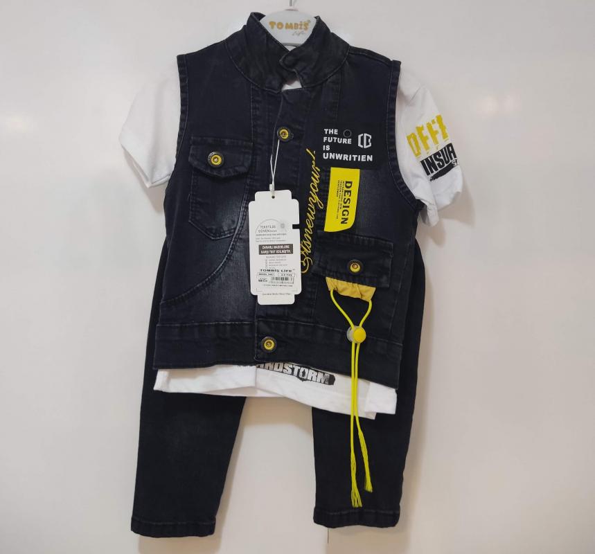 TOMBİŞ Kids 5463 Kot Yelekli 3lü Erkek Çocuk Takım