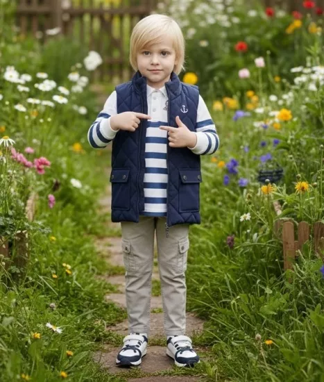 ECOO Kids 3721 Erkek Çocuk Trikolu Yelekli Pantolonlu 3lü Takım