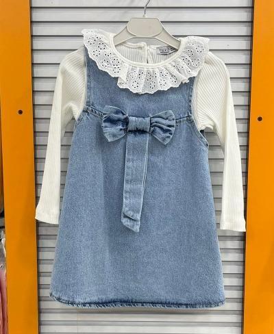 YUFİİ Kids 1008 Kız Çocuk Kot Jile 2li Takım Elbise