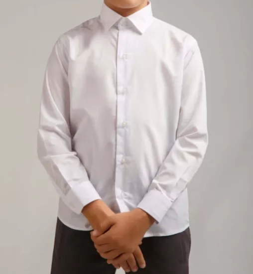 Erkek Çocuk Düz Renk Beyaz - Siyah Uzun Kol Gömlek