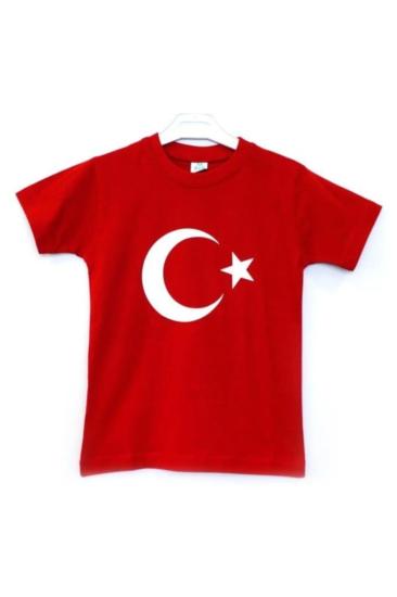 Çocuk Bayrak Tişört Ayyıldızlı Tişört Pamuklu Unisex Tişört