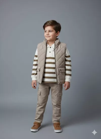 ERCAN Kids 7196 Yelek Triko Pantolon 3lü Takım